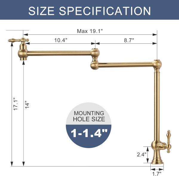 WOWOW Pot Filler Kitchen Faucet Brushed Gold Victorian Style-4