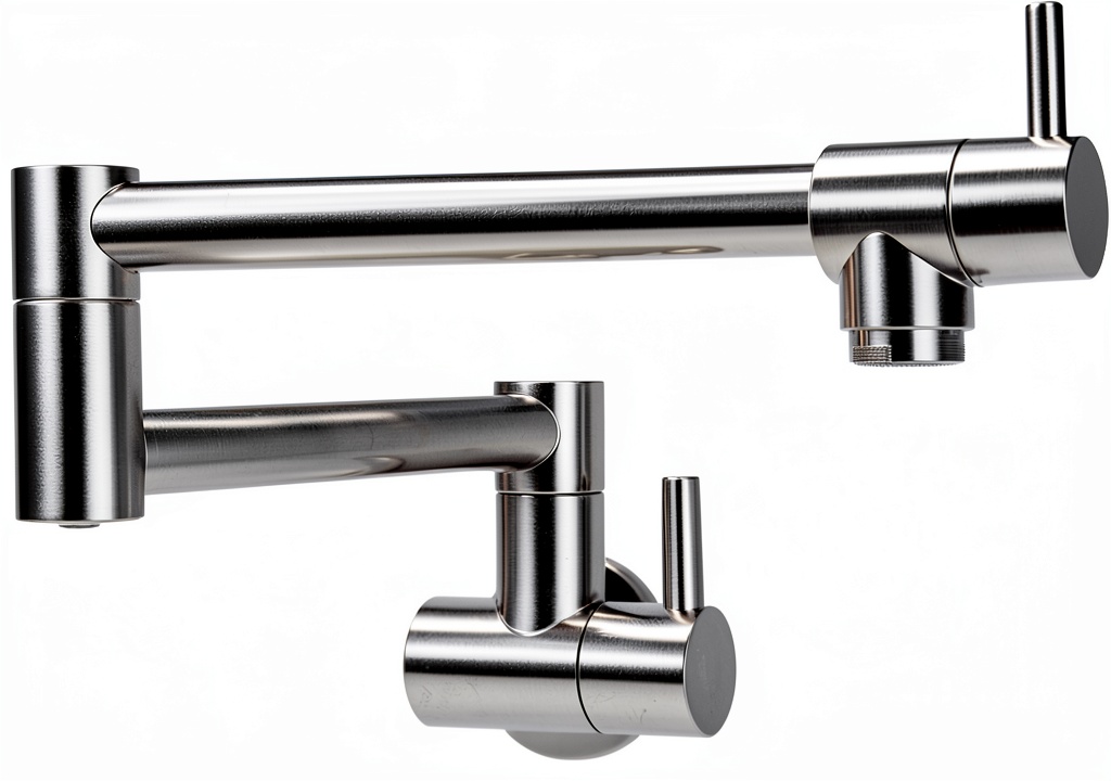 VALISY pot filler faucet installed in a modern kitchen with brushed nickel finish