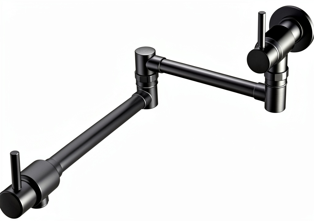 Bagnolux Pot Filler installed on a kitchen wall with swivel spout extended
