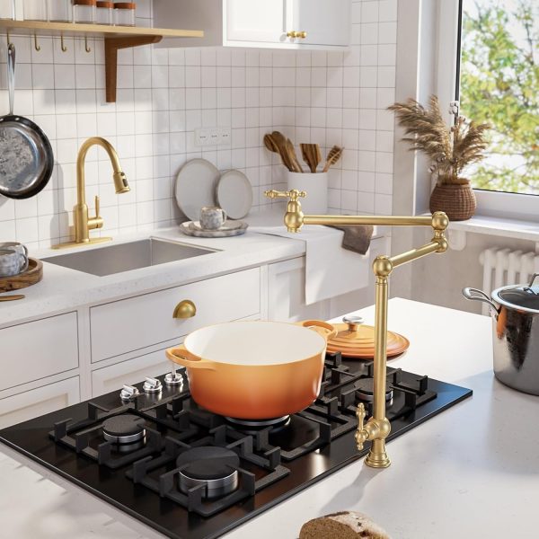 WOWOW Pot Filler Kitchen Faucet Brushed Gold Victorian Style-1