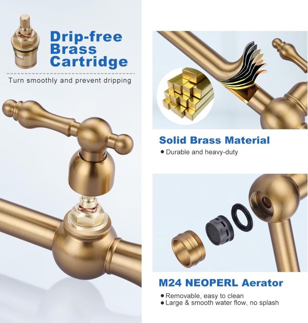 WOWOW Pot Filler Kitchen Faucet Brushed Gold Victorian Style-3
