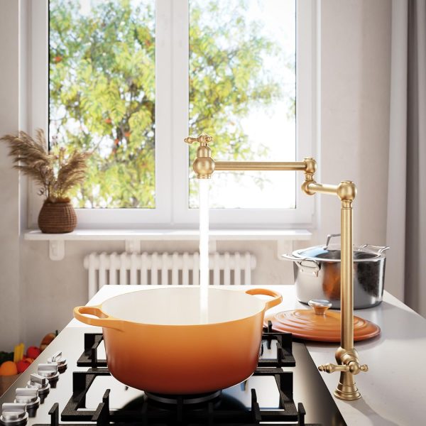 WOWOW Pot Filler Kitchen Faucet Brushed Gold Victorian Style-2